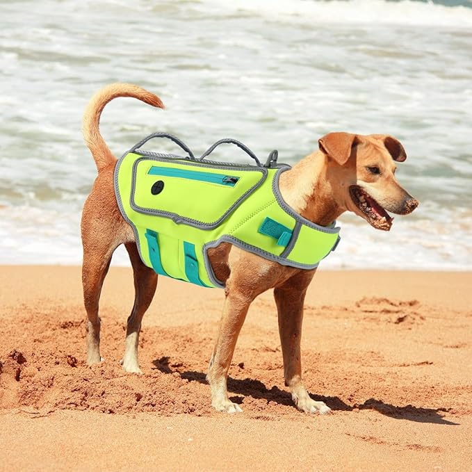 Dog Life Vests for Swimming, High Visibility Dog Life Jacket Lightweight Adjustable Reflective Dogs SwimVest for Boating, High Floating Pet Lifepreserver with Rescue Handle (Green, XL)