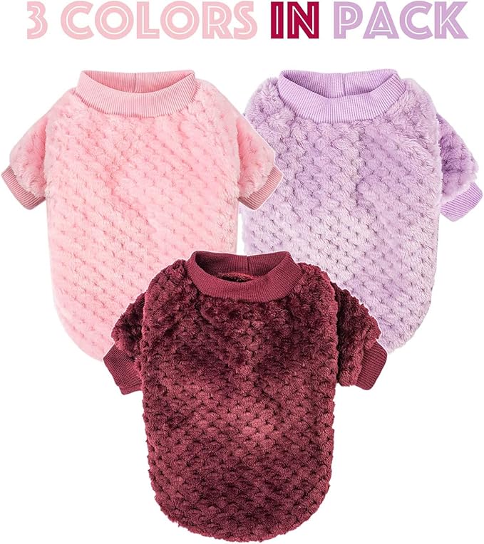 Dog Sweater, Sweaters for Small Dogs, 2, 3 Pack Warm Soft Pet Clothes for Puppy, Medium Large Cat, Dogs Girl or Boy, Dog Shirt for Winter Christmas (Pink+Purple+Red, Small)