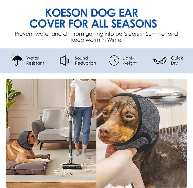 NACOCO Dog Calming Hoodie - No Shake Water Resistant Ear Wraps for Dogs Anxiety Relief & Noise Protection Dog Head Wrap Pet Ear Cover Muffs for Swim Bathing Hematoma(Dark Grey, M)