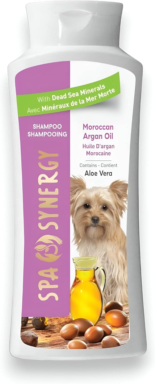 Pet Dog Shampoo Natural Dead Sea Mineral Rich, Aloe Vera & Vitamin-E, Soothing Anti-itching, Soften, Moisturizing - Moroccan Argan Oil - (1) Bottle 16.5 FL OZ