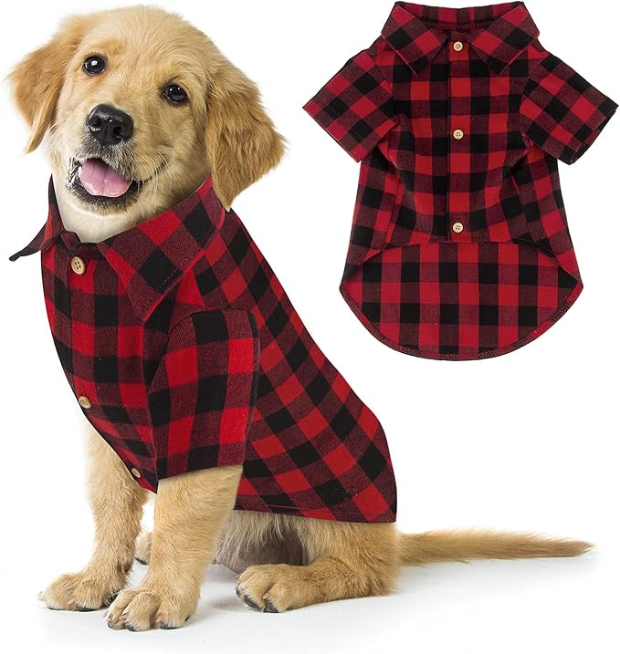 Plaid Dog Shirt Red Buffalo Dog Outfit Soft Casual Pet Clothes for Small Medium Large Dogs Puppy Cats Halloween Thanksgiving Christmas Costumes(XL)