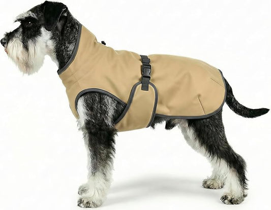 Dog Winter Vest with Fur-Safe Buckle (No Hook & Loop), Water-Repellent Fleece Lined Jacket, 360° Reflective, Leash Hole & Leg Straps, Adjustable for Hiking & Active Dogs (Brown, Medium)