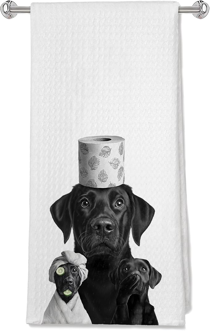 Funny Black Labrador Bathroom Hand Towels, Gifts for Labrador Dog Lovers, Dog Bathroom Decor, Black Lab Gifts Decorative Hand Towels for Bath Room Washroom Spa, 16x24 Inches