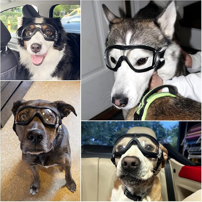 NAMSAN Dog Sunglasses Medium to Large Dog UV Transparent Goggles Windproof Anti-Dust Snowproof Pet Glasses with Elastic Straps, Clear