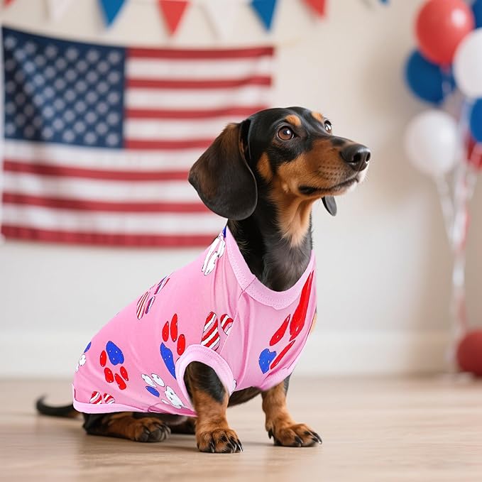 Dog Shirts Spring Summer Paw Print Pink Bule for Large Dog Paw T Shirts Girl Boy Sleeveless Tank Top Tee Vest Male Female Outfit Pack of 2