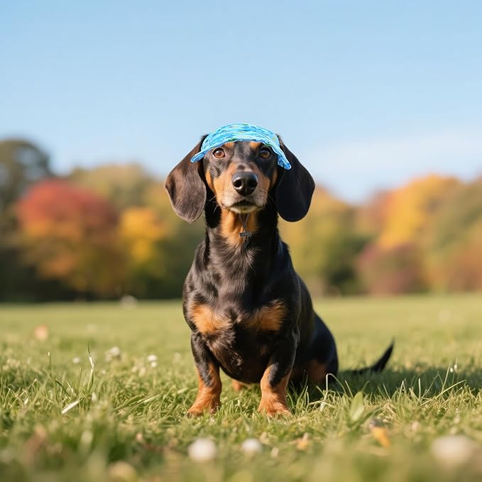 Dinosaurs Sun Hats for Small Medium Dogs Blue Dino Dog Baseball Cap Dog Trucker Hats with Ear Holes M
