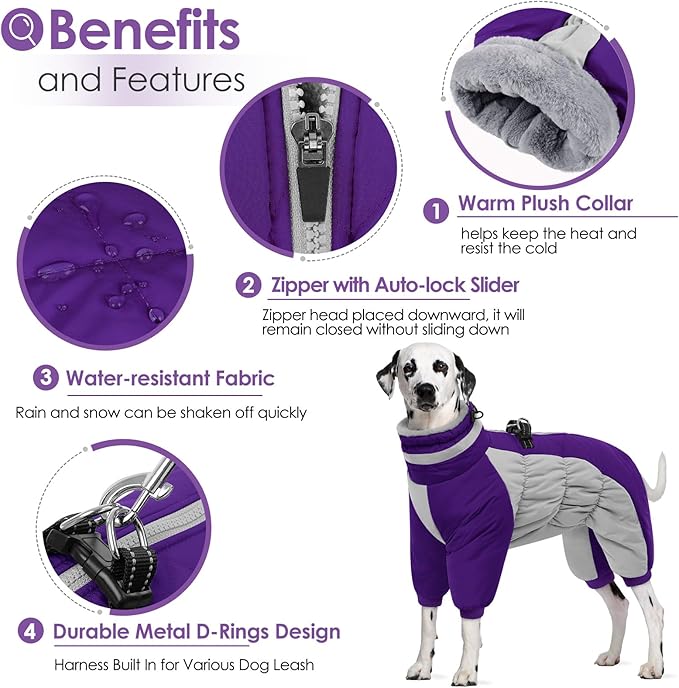AOFITEE Dog Coat Warm Dog Puffer Jacket for Winter, Windproof Dogs Coat with Harness Built in, Reflective Turtleneck Dogs Winter Jacket Snowsuit, Full Body Fleece Coats for Small Medium Large Pet