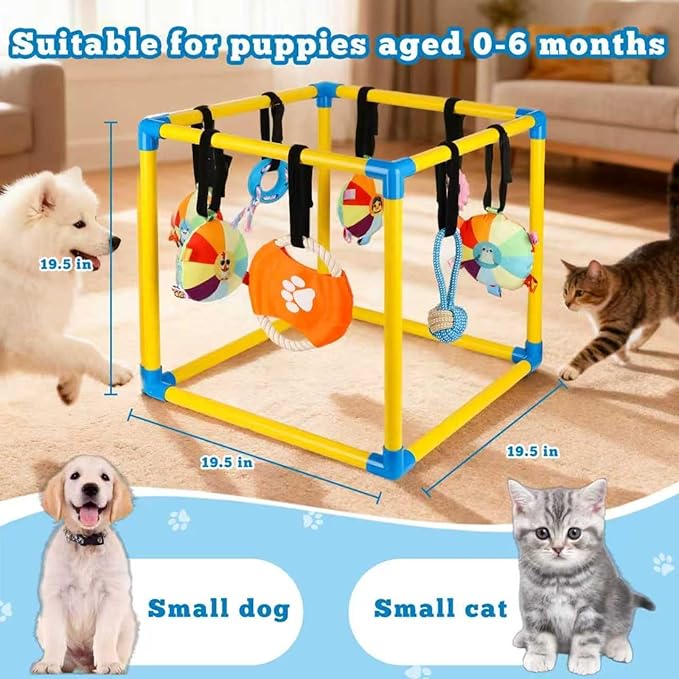 Puppy Game Gym Puppy Toothing Toy, Equipped with 8 Hanging Small Puppy Toys, Jungle Playground has Interactive and Interesting Rich Toys, Combining Grinding Teeth and Mental Stimulation