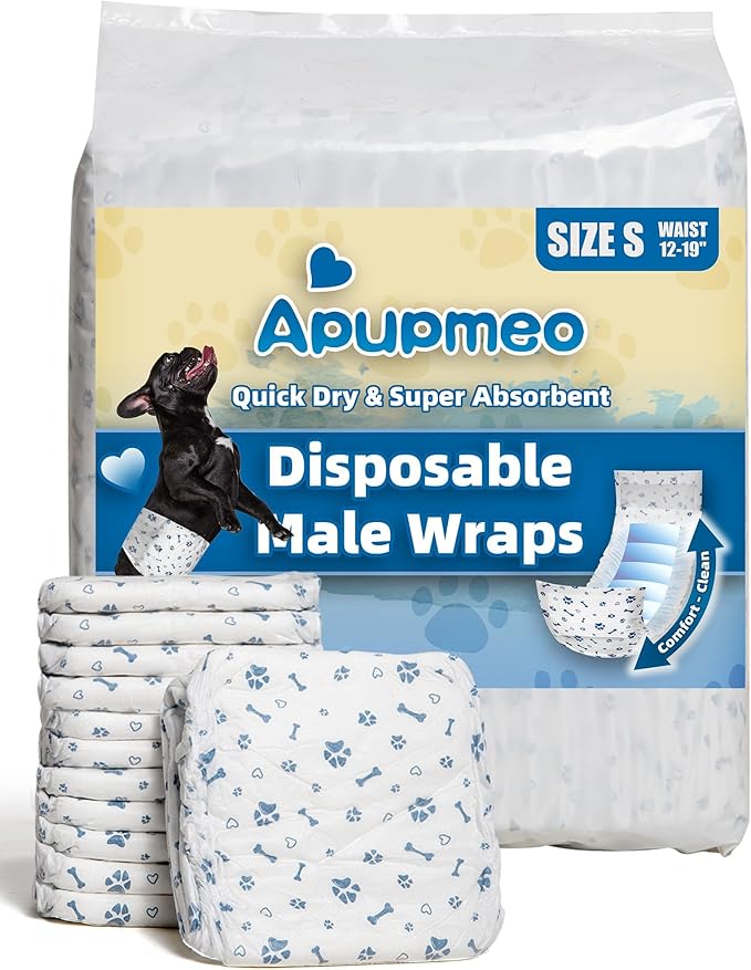 Dog Diapers Male Wraps, Disposable Male Dog Diaper, Super Absorbent Doggie Diapers for Boy Dogs with Incontinence Marking or Excitable Urination(S, 50)