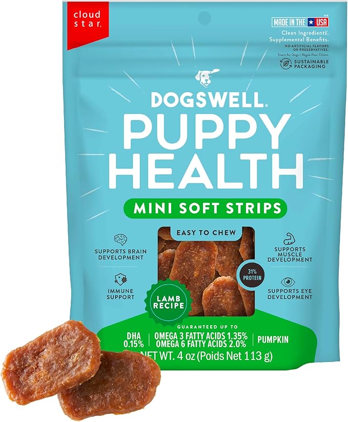 Dogswell Lifestage Puppy Treats Mini Soft Strips Lamb, 4 oz Bag