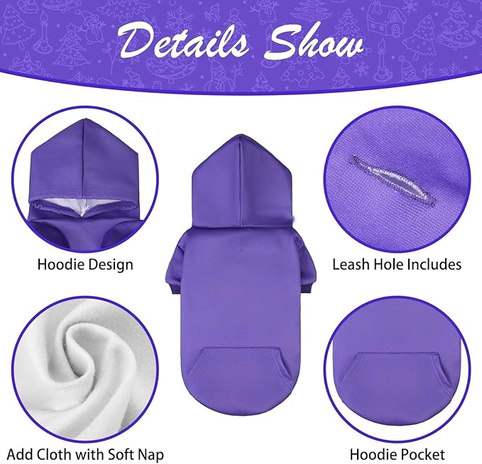 KOOLTAIL Dog Hoodie for Large Medium Small Dogs,Soft and Warm Pet Sweater with Leash Hole and Pocket Boy Girl,Puppy Fall Winter Jacket Clothes,French Pitbull Cold Weather Coat Sweatshirt,Purple XL