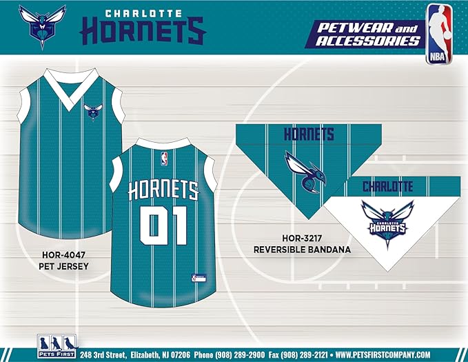 Pets First NBA Charlotte Hornets Dog Jersey, X-Small- Tank Top Basketball Pet Jersey
