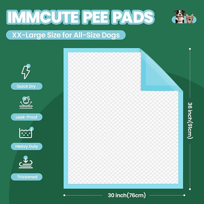 IMMCUTE Great Value Puppy Pads 30"x36", 50 Pack Pee Pads for Dogs XXL, Thicken Dog Pee Pads Extra Large for Potty Training, Disposable Leak-Proof & Absorbent Doggie Pads