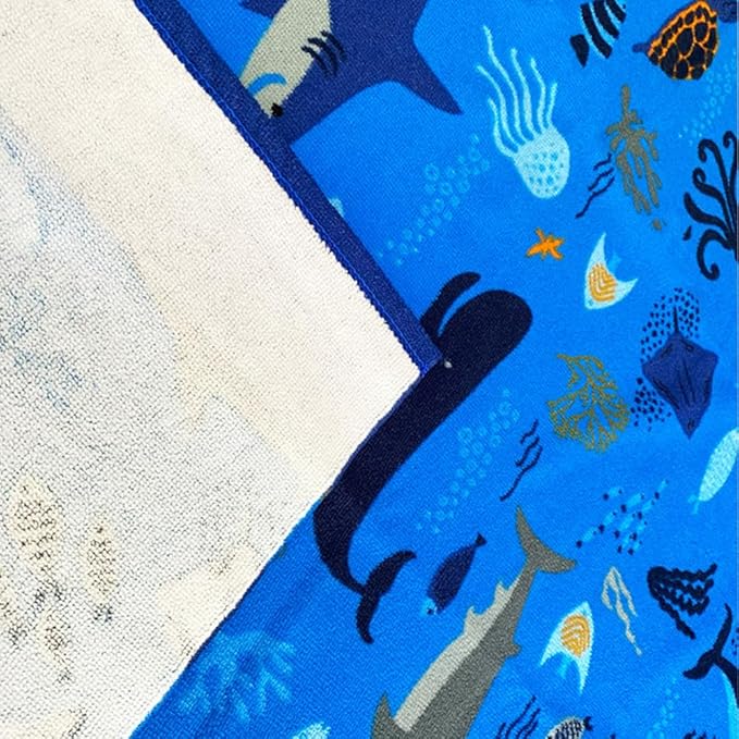 YIFONTIN Microfiber Beach Towels Velvet Throw Blanket Super Soft Absorbent 27.5"x55" for Kids Bath Camping Swimming Pool, Shark.