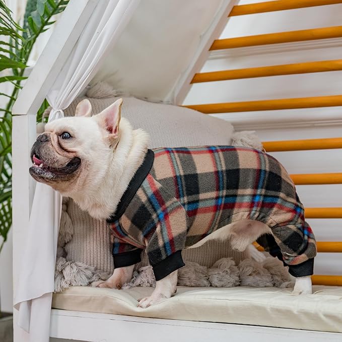 SCENEREAL Dog Pajamas for Small Medium, Puppy Sweater, Soft and Warm Pet Clothes, Onesie Outfits for Doggie Winter, Thanksgiving Christmas Jammies Pjs, Brown