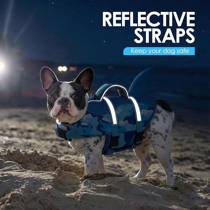 AOFITEE Dog Life Jacket, Dog Life Vest for Swimming, Reflective Puppy Safety Vest with Superior Buoyancy and Rescue Handle, Adjustable Dogs Swimsuit Float Coat for Small Dogs, Blue Camo XS
