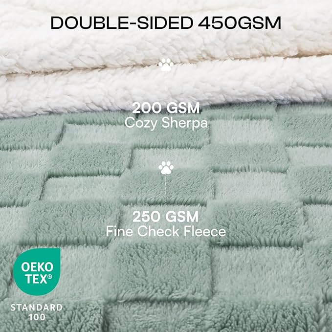 Luciphia Waterproof Dog Blanket for Large Dogs Washable Soft Sherpa Fleece Cat Blankets with 3D Jacquard Cozy Calming Reversible Bed Couch Protector Furniture Protection for Pet,Green White,65x57 inch