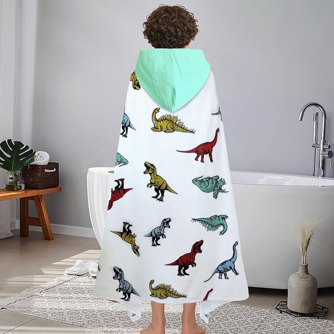 VOOVA & MOVAS Dinosaur Hooded Towels for Teens & Big Kids 8Years Up | Soft, Absorbent 100% Cotton Towel Wrap for Boys | Beach, Pool, Swim & Bath Cover-Up