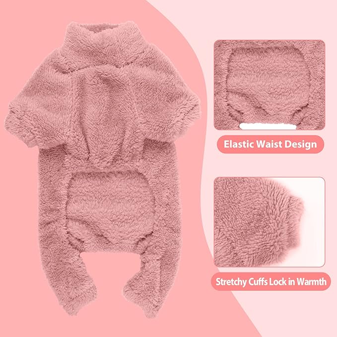 Fuzzy Dog Pajamas Turtleneck Pet Clothes Warm Soft Cozy Lightweight Pet Pjs Dog Sweaters for Medium Dogs(Pink-M)