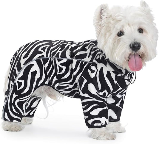 Fleece Dog Coat for Small Medium Dog,Pullover Pajamas Jumpsuit Bodysuit Puppy Coats with Legs, Pet Windproof Warm Cold Weather Jacket Full Body Vest Cozy Snowsuit Outfit Clothes (Zebra Striped, S)