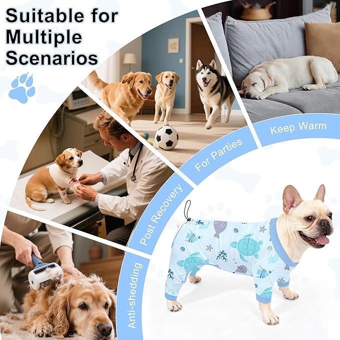 Bienbee Dog Pajamas, 4 Pack Dog Recovery Suit Shedding Suit Cute Soft Puppy Clothes Dogs Pjs Onesies Jammies Adjustable Breathable & Stretchy Clothes for Small Medium Large Dogs Girl Boy Puppy-L