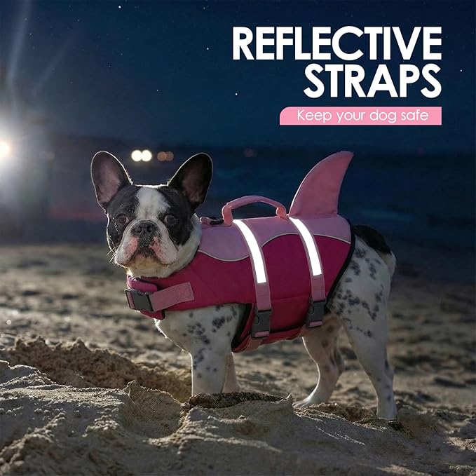 AOFITEE Dog Life Jacket, Dog Life Vest for Swimming, Reflective Puppy Safety Vest with Superior Buoyancy and Rescue Handle, Adjustable Dogs Swimsuit Float Coat for Small Dogs, Pink Shark XS