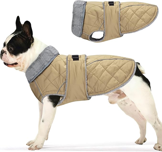 Dog Coat, Warm Dog Winter Coat for Medium Dogs, Waterproof Jacket with Adjustable Buckle & Velcro, Reflective Turtleneck Cold Weather Coats, Pet Fleece Vest Snow Jacket (Brown, M)