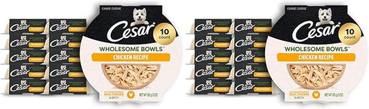 Cesar Wholesome Bowls Adult Wet Dog Food,Chicken,Recipe,Wet Food for Dogs,3 Oz. Bowls,10 Count (Pack of 2)