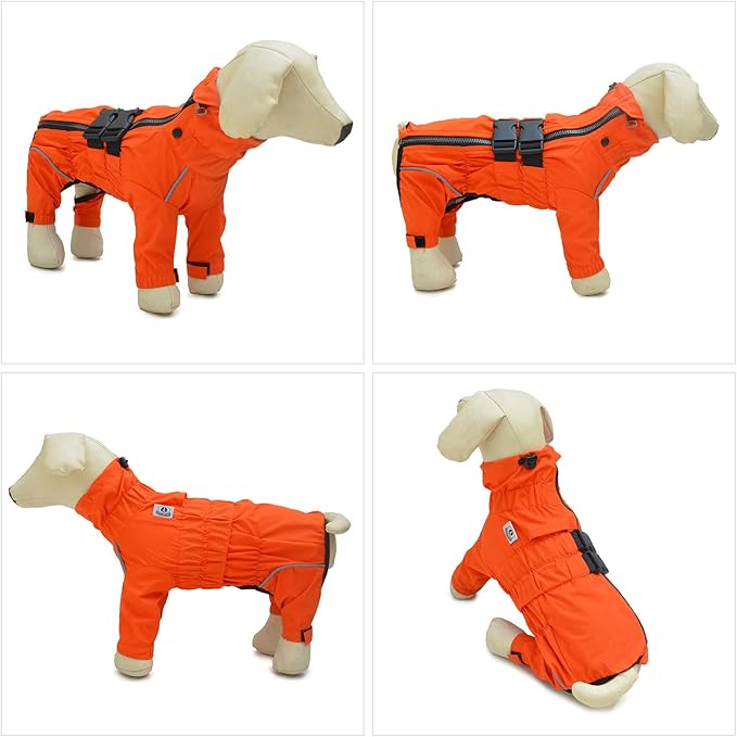 Lovelonglong Waterproof Dog Raincoat – 4-Leg Full Body Dog Rain Suit with Reflective Strips & Leash Opening, Outdoor Dog Jacket for Rainy Weather