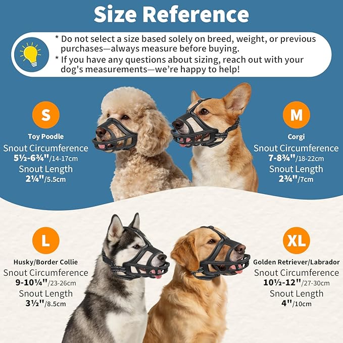 BARKLESS Dog Basket Muzzle for Medium & Large Dogs, Humane Cage Muzzle Prevent Biting Scavenging, Breathable Open Front Mouth Cover with Reflective Strap for Training, Walking Vet Visits (Black, M)