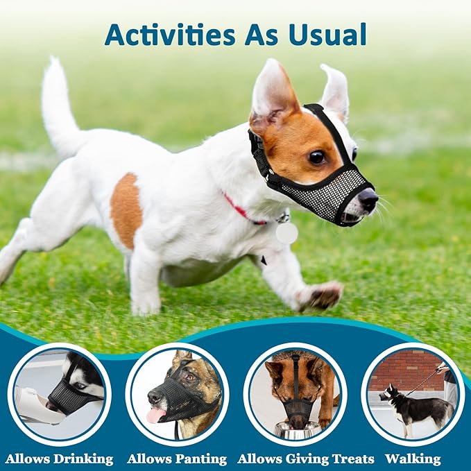 LUCKYPAW Dog Muzzle, Mesh Muzzle for Large Medium Small Dogs, Soft Mouth Guard to Prevent Biting Chewing with Adjustable Head Strap, Perfect for Vet Visit(Black, M)