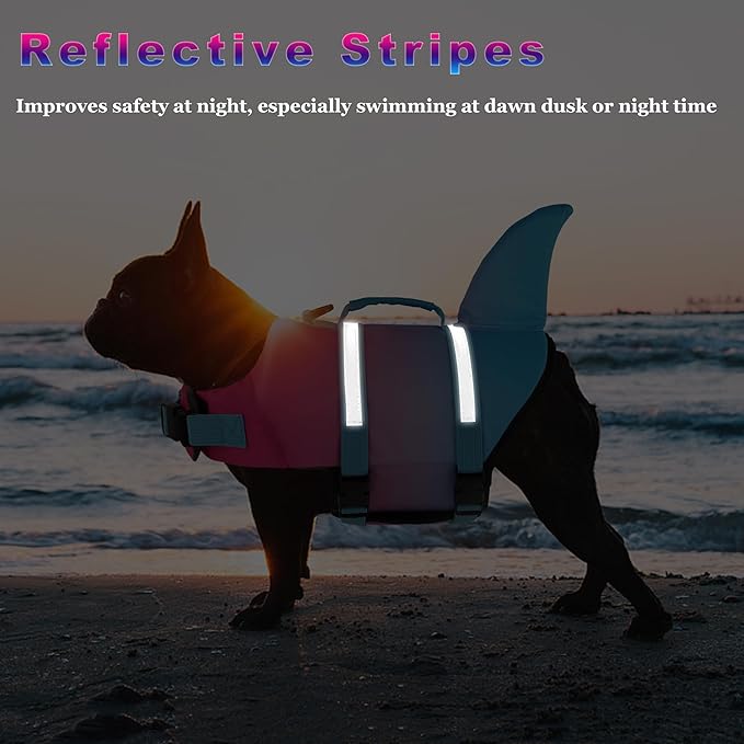 Dogcheer Dog Life Jacket, Cute Shark Dog Life Vest for Swimming Boating with Superior Buoyancy and Rescue Handle, Adjustable Puppy Swim Vest for Small Medium Large Dogs - Gradient Red Blue, XS