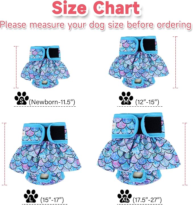 Langsprit Female Dog Diapers (3 Pack) - No Leak Washable, Highly Absorbent for Dogs in Heat, Incontinence, Excitable Urination or Period - Reusable, Size S