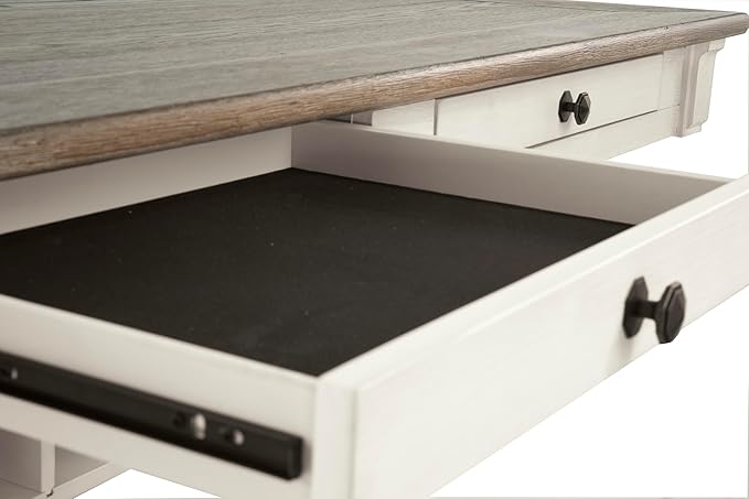 Signature Design by Ashley Bolanburg Rectangular Counter Dining Room Table, 4 Drawers, Seats 6, Storage Rack, Wood, 60" W x 40" D x 36" H, White & Brown