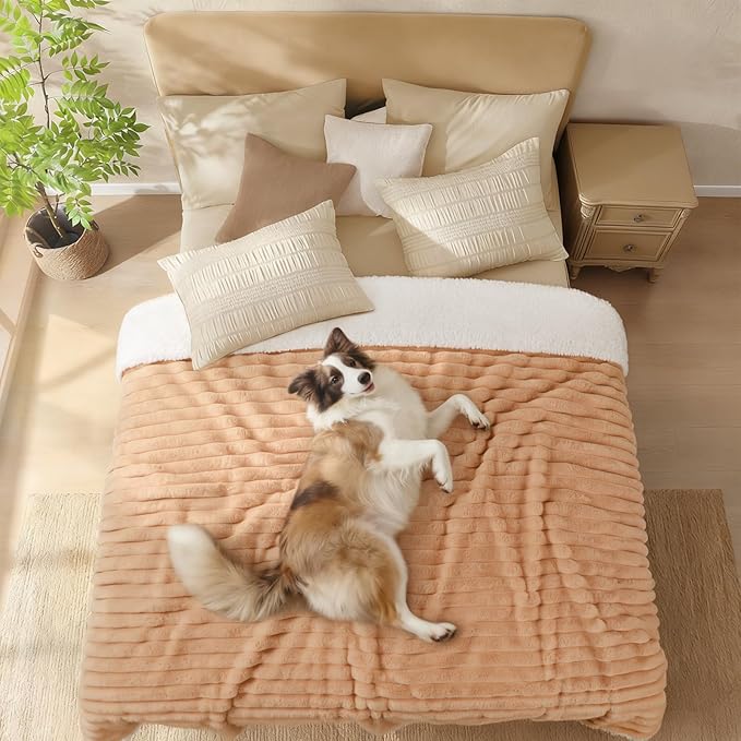 Luciphia Waterproof Dog Blanket for Large Dogs Ultra-Soft Calming Cut Pile Flannel Throw Durable & Warm Furniture Protection for Couch Bed Pet Human Blanket Machine Washable Warm Caramel,XL(85''x57'')