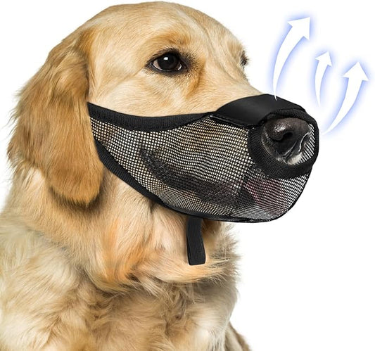 Dog Muzzle with Front Opening for Training and Treats, Breathable Air Mesh Muzzle for Biting Chewing Scavenging, Soft Lightweight Adjustable Mouth Guard for Small Medium Large Dogs (Black,XL)