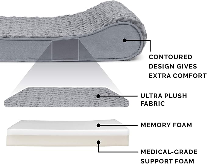 Furhaven Memory Foam Dog Bed for Extra Large Dogs w/ Removable Washable Cover, For Dogs Up to 180 lbs - Ultra Plush Faux Fur & Suede Luxe Lounger Contour Mattress - Gray, Giant/XXXL