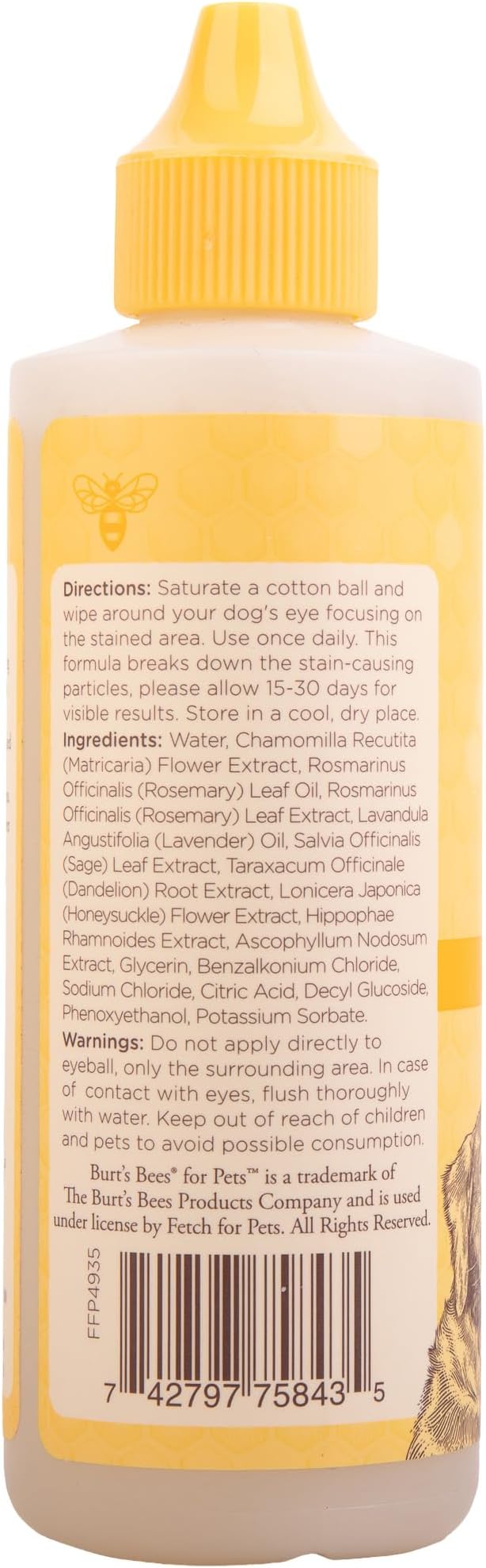 BURT'S BEES FOR PETS Tear Stain Remover for Dogs with Chamomile, 99.9% Natural Origin Formula, Gently Cleanses Eye Area and Removes Debris, Safe for Dogs and Puppies, Cruelty-Free, 4 Fl Oz - 2 Pack