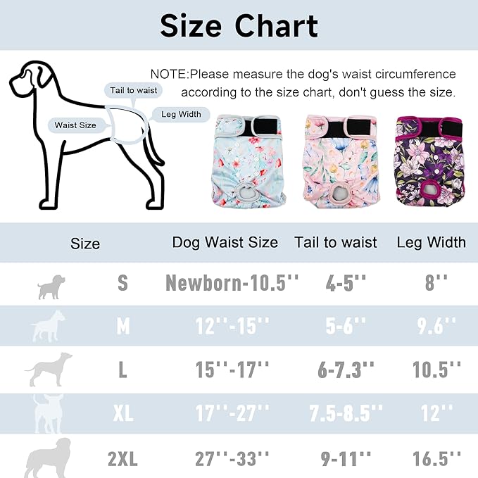 Washable Dog Diapers (3 Pack), Reusable Dog Diapers for Doggie Heat Period, Reusable Doggie Diaper for Female Dogs (Medium)
