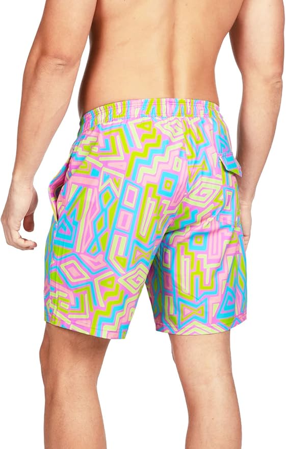 Tipsy Elves Men's Stretch Swim Trunks 7 Inch Inseam 4-Way Stretch with Mesh Liner - Quick-Dry Funny Swimwear Bathing Suit
