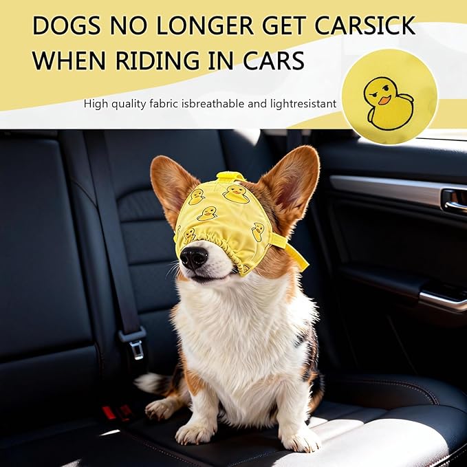 NACOCO Dog Calming Cap Eye Mask Ducks Nylon Shading Pet Anxiety Mask Muzzle for Grooming Anti Car Sickness (Yellow, XL)