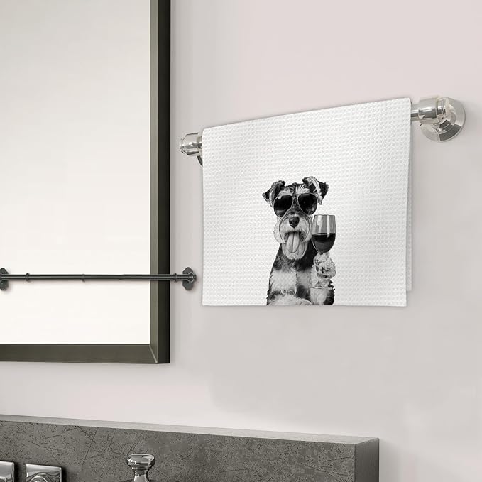Schnauzer Gifts Wine Dog Kitchen Towels, Gifts for Schnauzer Dog Wine Lovers Decorative Hand Dish Towel for Kitchen Home Bar, Funny SchnauzerDog WineLover Home Bar Kitchens Decor(16x24 Inch)