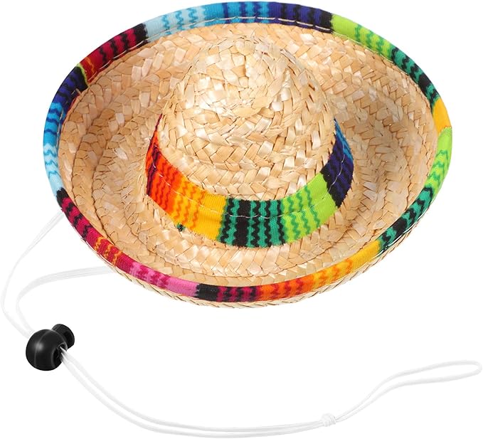 Weewooday Dog Sombrero Hat Pet Serape Poncho Costume Dog Multicolor Adjustable Mexican Straw Hat Chihuahua Clothes(Small)