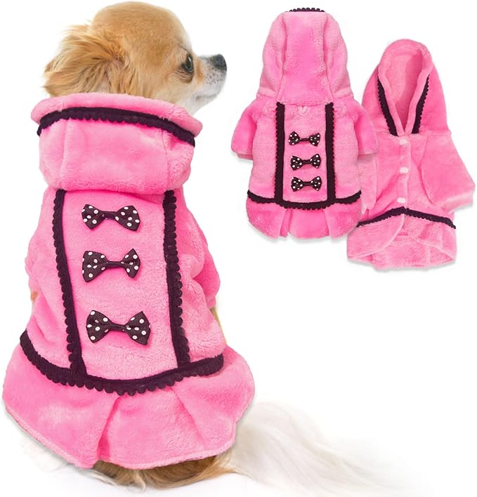 Christmas Dog Sweaters for Small Dogs Winter Dog Dress Girl Puppy Sweater Fleece Warm Puppy Dresses with Leash Hole Cute Pink Clothes Bowtie Chihuahua Sweaters Pet Doggie Oufit (XX-Small)