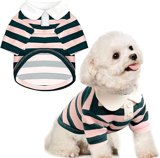 BAEJMJK Cute Dog Shirt Boy Girl Dog Clothes Striped Collared Polo T-Shirt for Small Medium Dogs Cats Soft Breathable Pet Puppy Outfits(Pink,X-Large)