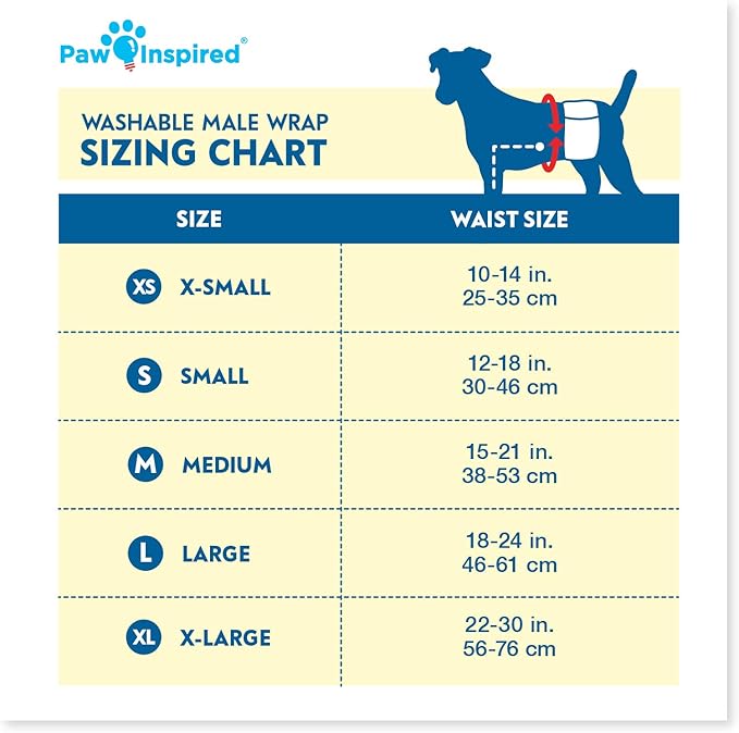 Paw Inspired 2-Count Reusable Male Dog Wraps, Washable Diapers for Male Dogs, Belly Bands for Incontinence, Surgery, Male Marking (XL Size, Assorted Colors with White Lining, Pack of 2)