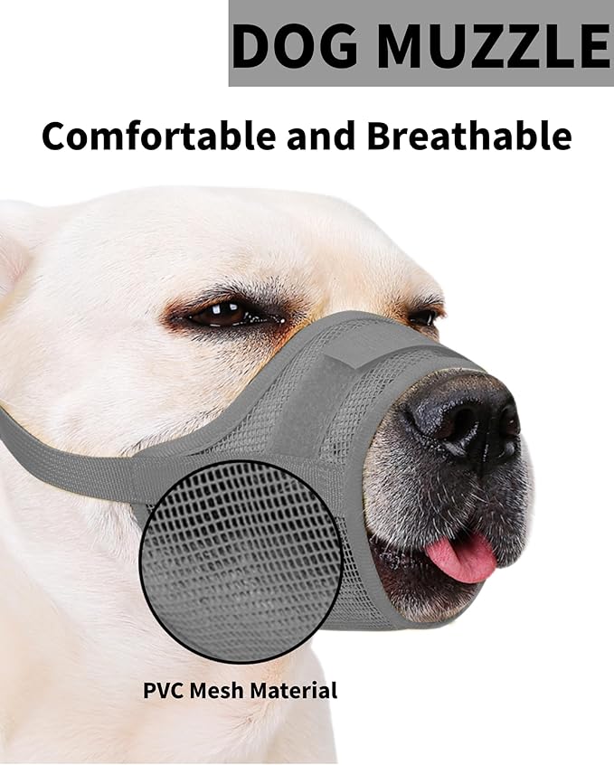 2-Pack Soft Mesh Dog Muzzle – Breathable & Adjustable, No-Bite and Escape-Proof Design for Grooming, Training, Walking – Fits Small, Medium & Large Dogs (Grey, L)
