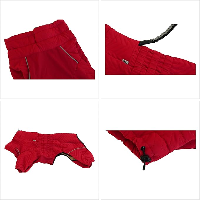 Warm Dog Coat Double Layers Dog Vest, 4 Legs Covered Windproof Waterproof Reflective Warm Dog Vest Outdoor Skating Dog Costume for Small Medium Large Dogs Red 5XL