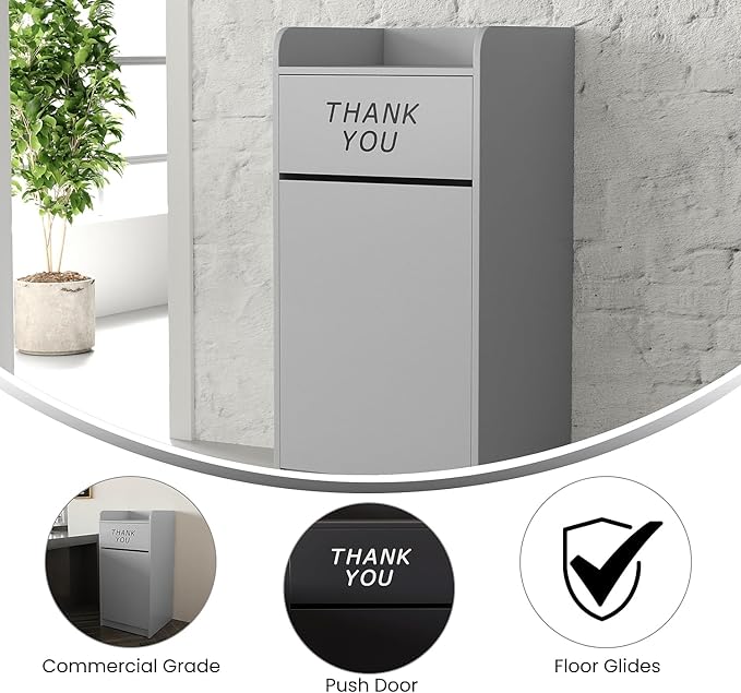 Flash Furniture Sony Laminate Wood Tray-Top Commercial Grade Trash Receptacle in Gray