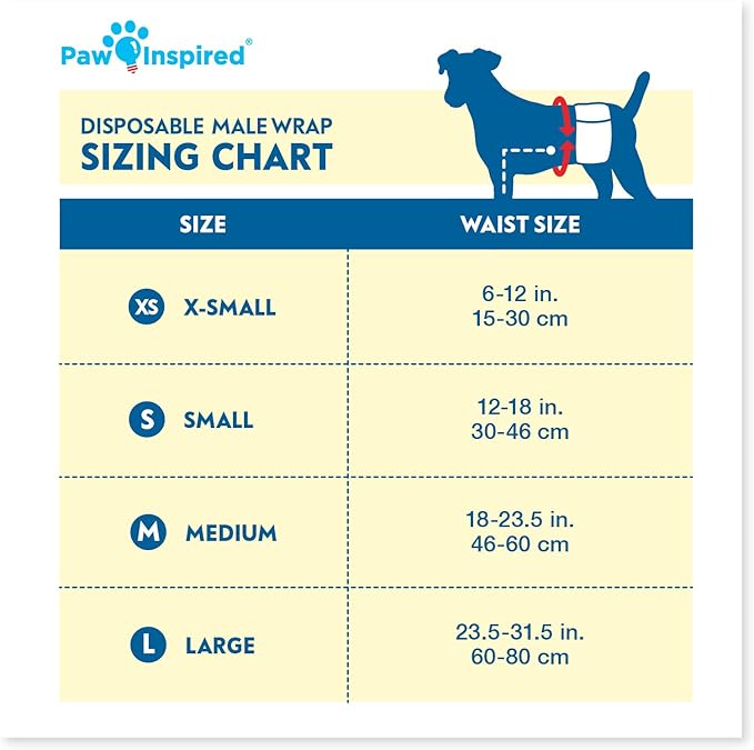 Paw Inspired Male Dog Wraps, Disposable Dog Diapers | Belly Bands for Small, Medium, Large Dogs (32 Count, Size Large)